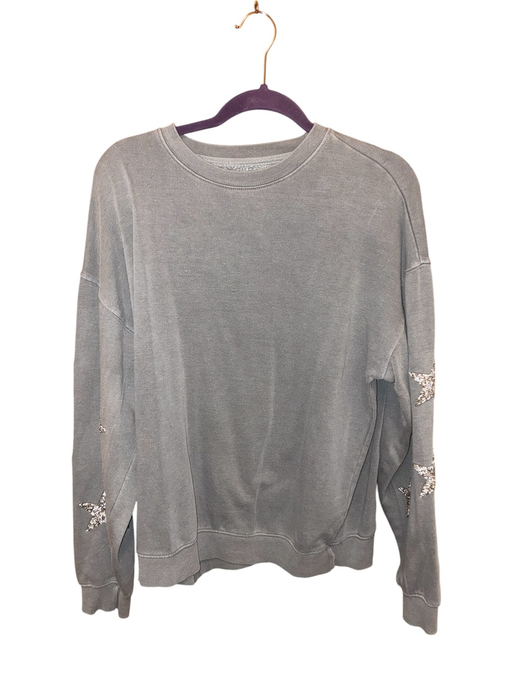Goodie Two Sleeves S Grey Cotton-Blend Sparkly Star Sleeve Sweatshirt